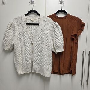 Nanette Lepore Cream Cable-Knit Short-Sleeve Cardigan